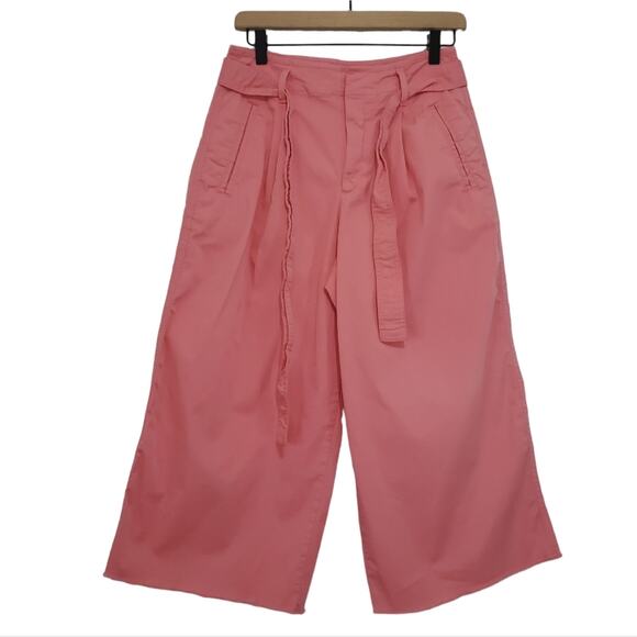 Gap | High-Rise Wide Leg Crop Tie Waist Twill Pants Raw Hem - Picture 1 of 13